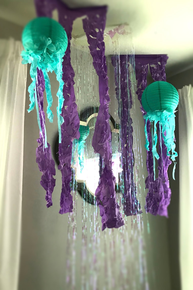 Jellyfish lantern decorations and hanging seaweed for Mermaid Birthday Party - Land of Lloyds
