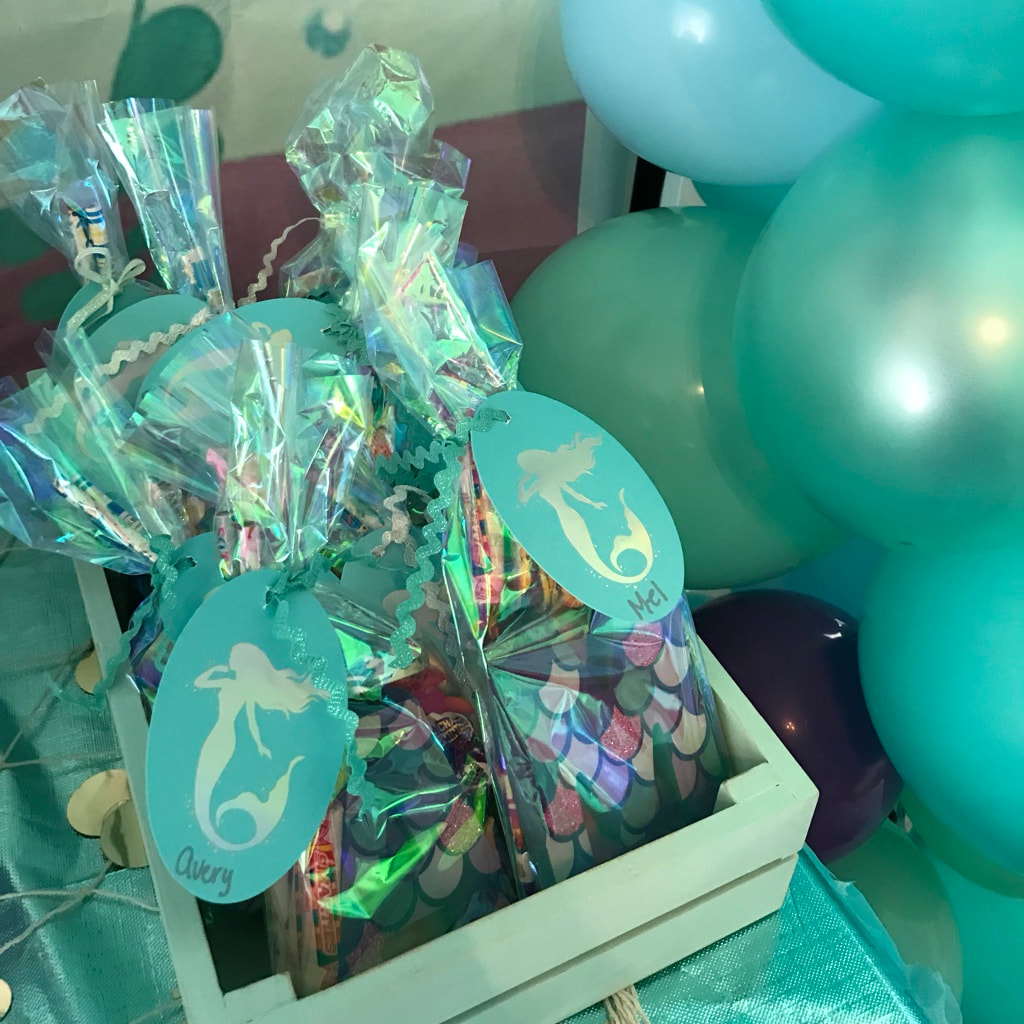 Mermaid 3rd Birthday Party Favor Treat Bags and Tags - Land of Lloyds 