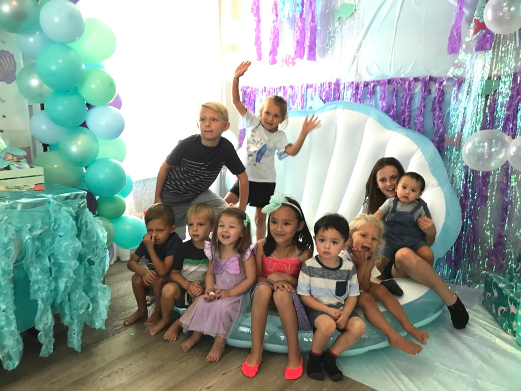 Mermaid 3rd Birthday Party Photo Op with Kids. Party by Ashley - Land of Lloyds 