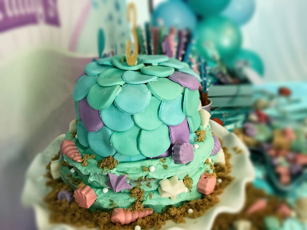 Mermaid Scale Tail Fin Birthday Cake with Chocolate Candy Seashells by Ashley - Land of Lloyds