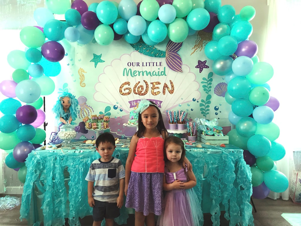 Mermaid Birthday Party Balloon Arch and Dessert Table - Land of Lloyds