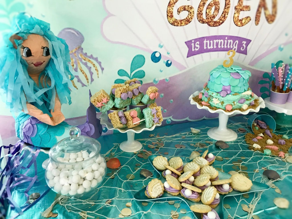 Mermaid Birthday Party Sweets and Treats Dessert Table - Land of Lloyds