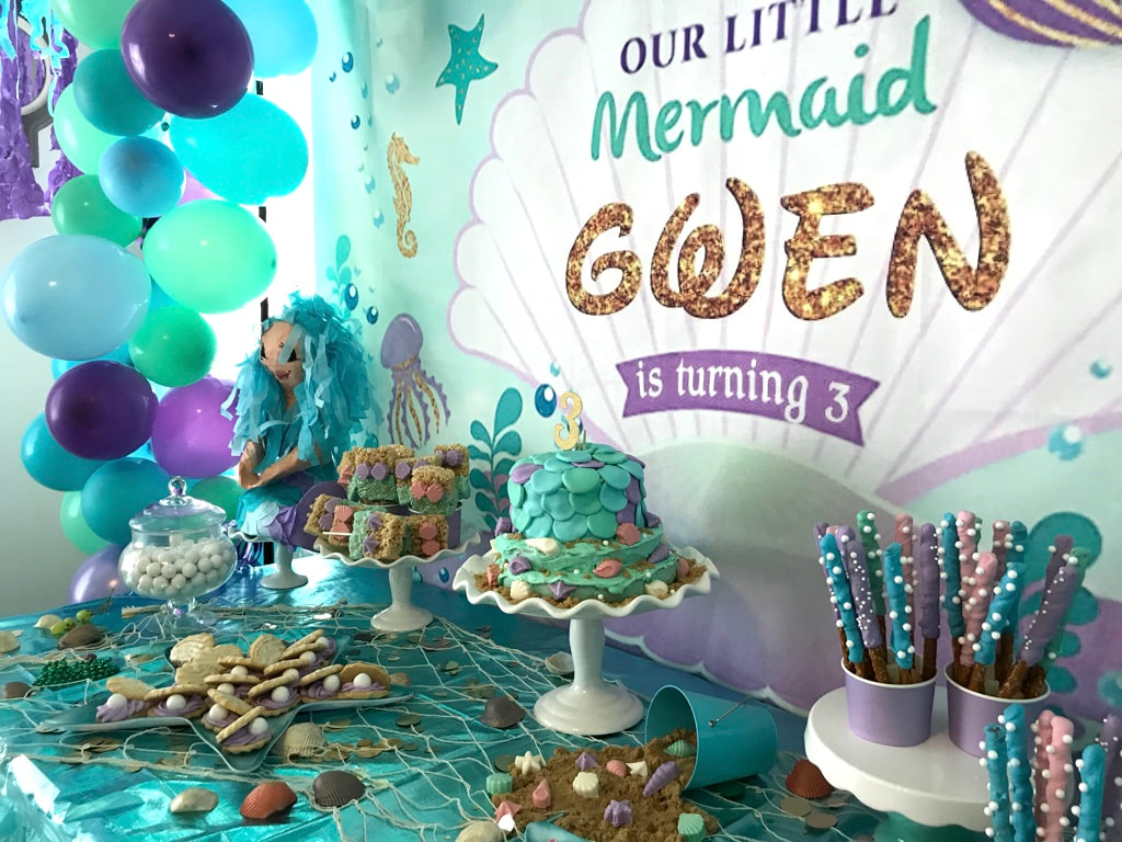 Little Mermaid Birthday Party Sweets and Treats Dessert Table - Land of Lloyds